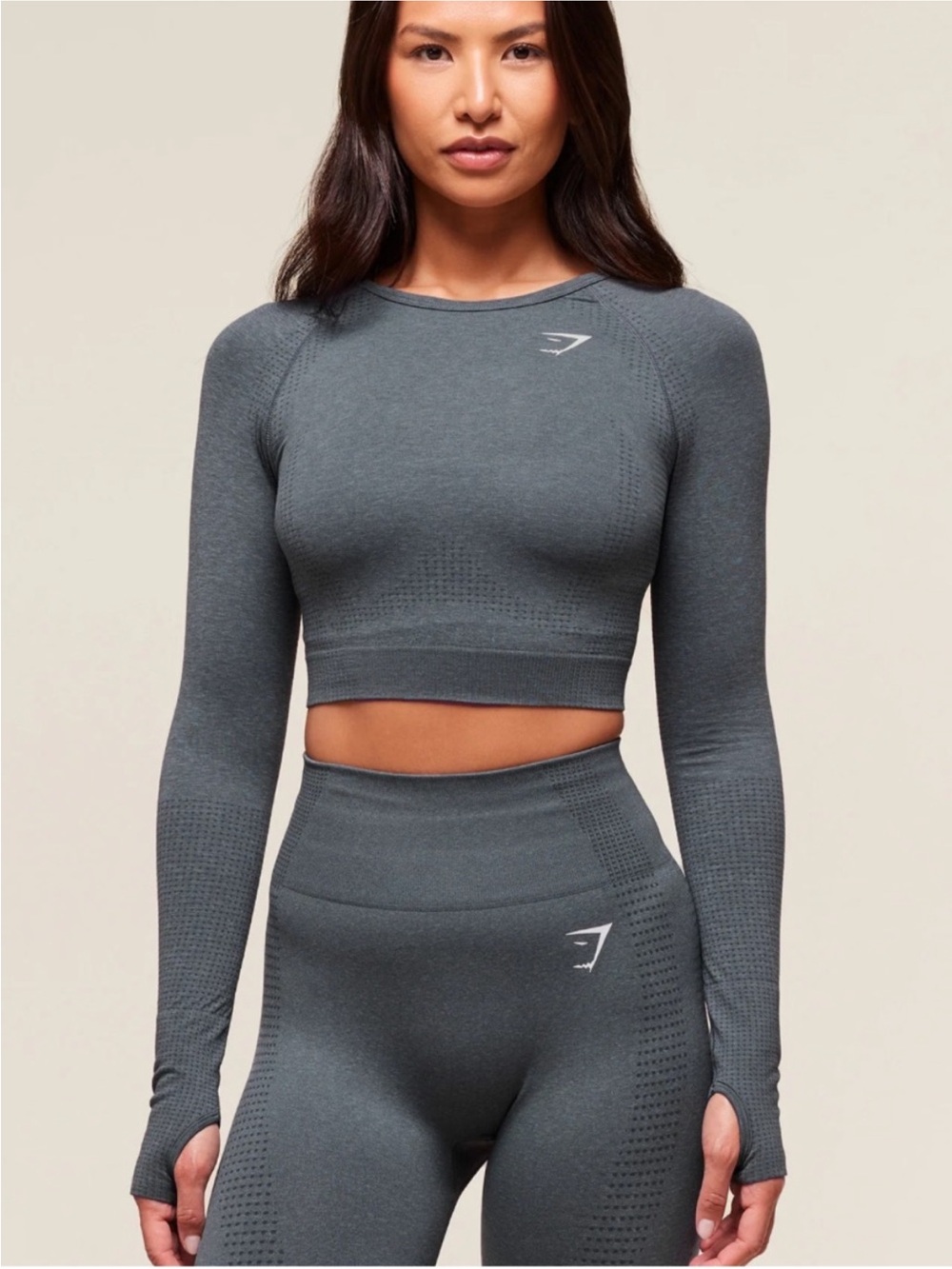 Gymshark Women’s Slate Gray Seamless Long-Sleeve Crop Top size small